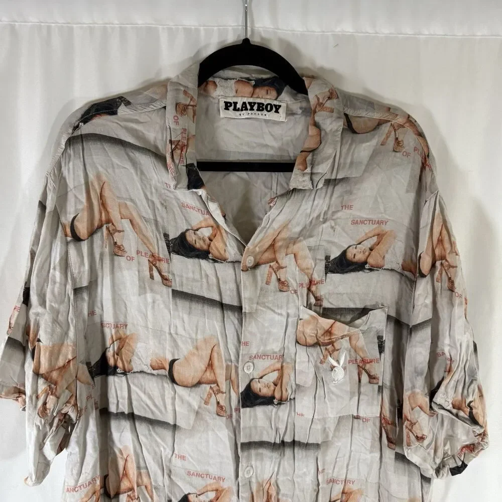 Playboy X Pacsun Shirt Men's Large Button Up Short Sleeve The Sanctuary Camp
